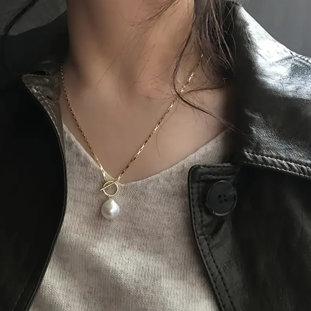 18 Kt Gold Over Titanium Necklace With Pearl